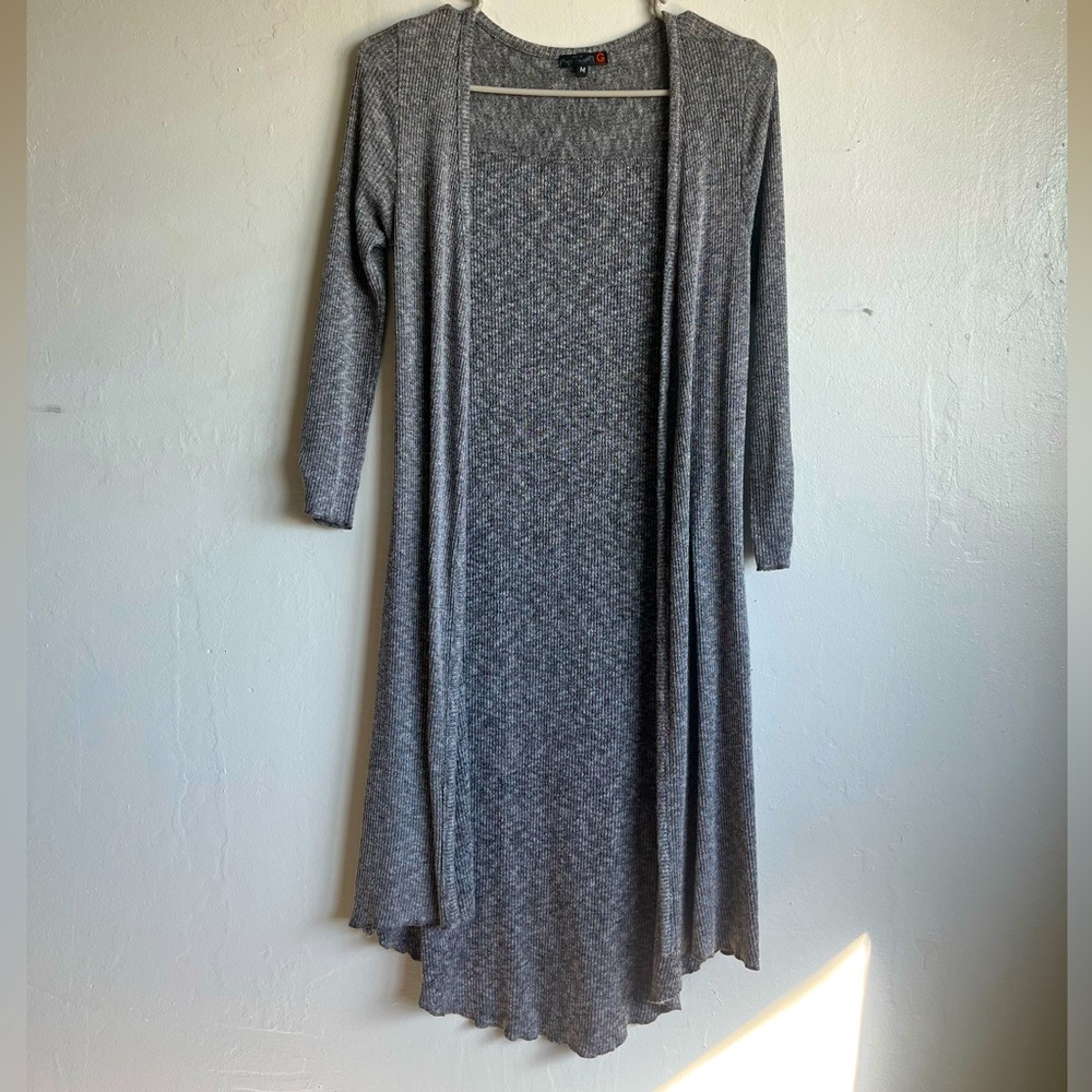 G BY GUESS, gray, knee length cardigan. Size medium